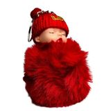 Tusah Peluş Uyku Bebek Kabarık Ponpon Anahtarlık 1 Unisex Kırmızı