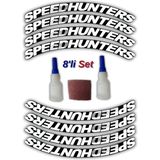 Tusba Market Speedhunters Otomobil Motosiklet 3D Lastik Jant Yazısı Arma Sticker Şerit | Beyaz _ 8'li - 35/40