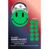 tuse rozet dükkanı YEŞİL GÜLEN YÜZ ROZET 44MM 10 ADET