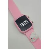 tutkanstore Pembe Yanaklı Tavşan Figürlü Led Ekranlı Dijital Çocuk Kol Saati (FUŞYA PEMBE)