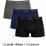 Tutku 3'lü Paket Tutku Likralı Erkek Boxer (+1 Siyah +1 Füme +1 Lacivert) Abani Classic - Füme - Füme - Siyah - XL
