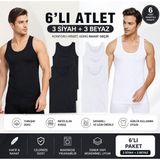 Tutku 6'lı Klasik Askılı Erkek Atlet %100 Pamuk Penye Atlet - XL - Beyaz - Siyah