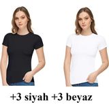 Tutku 6'lı Tutku Elit 2202 Sıfır Yaka Kadın Tişört +3 Siyah +3 Beyaz - M - Çok Renkli