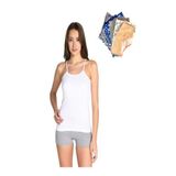 Tutku Beyaz 3'lü Paket Pamuklu Ribana Ip Askılı Atlet & Renkli 3'lü Desenli Bikini, S, ELF568TUTKU135CCM6, KREM, Kadın