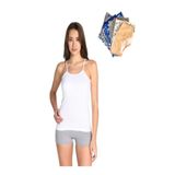 Tutku Beyaz 3'lü Paket Pamuklu Ribana Ip Askılı Atlet & Renkli 3'lü Desenli Bikini, XL, ELF568TUTKU135CCM6, KREM, Kadın