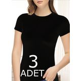 Tutku Elit 2202 Elastan Yarım Kol 3 Adet Siyah Kadın Body