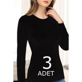 Tutku Elit 2203 Elastan 3 Adet Beyaz Uzun Kol Kadın Body