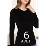 Tutku Elit 2203 Elastan 6 Adet Siyah Uzun Kol Kadın Body
