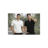 Tutku Elit 2li set erkek poloyaka fermuarlı basic triko tişört t-shirt pamuklu kaliteli rahat günlük