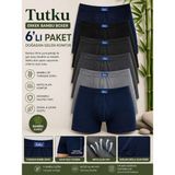 Tutku Elit Erkek Bambu Elastan Likralı Boxer 6'lı Paket - Renkli - XL