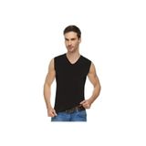 Tutku Elit Erkek Penye Elestan V Yaka Sıfırkol Atlet, Siyah, 2XL