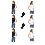 Tutku Elit Kadın Sıfır Kollu Elastan Bisiklet Yaka Atlet, Siyah-Beyaz, L Beden, 6'lı Set + 2 Çift Çorap Hediyeli