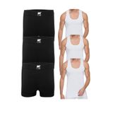 Tutku Erkek 3 Adet Likralı Boxer 3 Adet Atlet Takım, Beyaz-Siyah, 2XL