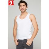 Tutku Erkek Beyaz Penye Atlet,%100 Pamuk, 9'lu Paket, M Beden