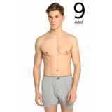 Tutku Erkek Boxer, Gri, 9'lu Paket, Penye Düğmeli, XL Beden