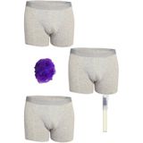 Tutku Erkek Likralı Elastan Beyaz Boxer 3'lü Set + Kalem Parfüm + Lif, Gri, M