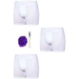 Tutku Erkek Likralı Elastan Boxer 3'lü Set + Kalem Parfüm + Lif, Beyaz, L