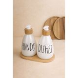 tutku home 2'li Bambu Standlı Cam Sıvı Sabunluk / Hands & Dishes