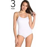 Tutku Kadın Beyaz 3'lü Paket Ip Askılı Likralı Kancalı Çıtçıtlı Body - XL