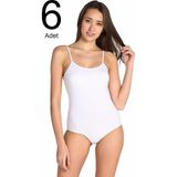 Tutku Kadın Beyaz 6'lı Paket İp Askılı Likralı Kancalı Çıtçıtlı Body - M
