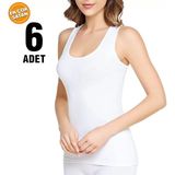 Tutku Kadın Beyaz Ribana Kalın Askılı Atlet 6'lı Pamuk Hafif Tasarım ile Spor Kullanıma Uygun - 3