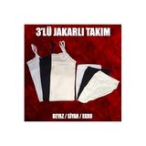 Tutku Kadın Kaliteli%100 Pamuklu 3'lü Jakarlı İç Çamaşır Takımı, Beyaz-Siyah-Ekru, L/XL