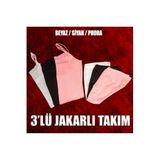 Tutku Kadın Kaliteli%100 Pamuklu 3'lü Jakarlı İç Çamaşır Takımı, Beyaz-Siyah-Pudra, L/XL