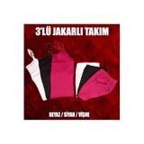 Tutku Kadın Kaliteli%100 Pamuklu 3'lü Jakarlı İç Çamaşır Takımı, Beyaz-Siyah-Vişne, 2