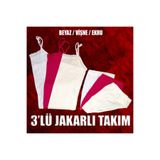 Tutku Kadın Kaliteli%100 Pamuklu 3'lü Jakarlı İç Çamaşır Takımı, Beyaz-Vişne-Ekru, S/M