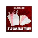 Tutku Kadın Kaliteli%100 Pamuklu 3'lü Jakarlı İç Çamaşır Takımı, Ekru-Pudra-Beyaz, L/XL