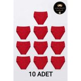 Tutku Kadın Külot 10'lu Paket Kırmızı Büyük Beden Yüksek Bel %100 Pamuklu Ribana Rahat Kesim - Uyku Bandı Hediyeli