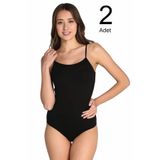 Tutku-Kadın Siyah 2'Li Paket İp Askılı Likralı Kancalı Çıtçıtlı Body (Siyah/XL)