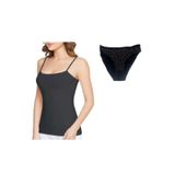 Tutku Kadın Siyah Pamuklu 3'lü Ribana İp Askılı Atlet & Tekli Desenli Bikini, L Beden