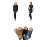 Tutku Kadın Siyah Termal Alt Üst İçlik Takım, 2'li Set, 4 Çift Renkli Termal Çorap Hediyeli, XL Beden
