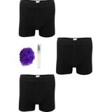 Tutku Likralı Elastan Siyah Erkek Boxer, 3'lü Set + Kalem Parfüm + Lif, XL Beden