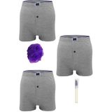 Tutku Pamuklu Düğmeli Erkek Boxer, 3'lü Set, Gri, M Beden + Kalem Parfüm + Lif