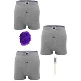 Tutku Pamuklu Düğmeli Erkek Boxer, Gri, L Beden, 3'lü Set + Kalem Parfüm + Lif