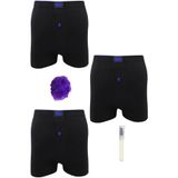 Tutku Pamuklu Düğmeli Siyah Erkek Boxer, 3'lü Set + Kalem Parfüm + Lif, XL Beden