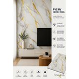 TUTKUNLAR PANEL Pvc Duvar Paneli Uv Mermer Desen Dekoratif Duvar Kaplama Suya Dayanıklı Uv Marble Sheet TV Arkası Dekor Kaplama 122x244 cm Beyaz Altın