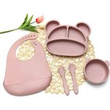 Tuto Baby 5'li Silikon Bebek Beslenme Seti Pembe (Vakumlu Tabak ve Kase-Çatal-Kaşık-Mama Önlüğü)