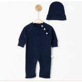 Tütü Baby Kids Reglan Alttan Çıtçıtlı , Yakası Ahşap Düğme Detaylı Tulum - Lacivert - 0- 3 Ay