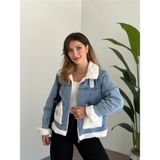 TUTveAL Collection Içi Kürklü Kot Mont, Kürklü Mont, Kot Mont, Kürklü Jean, Kot Ceket, Içi Tüylü Mont - Açık Mavi - 40