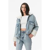 Tutveal Collection Içi Kürklü Kot Mont, Kürklü Mont, Kot Mont, Kürklü Jean, Kot Ceket, Içi Tüylü Mont - Mavi Blue - 38