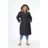 TUTveAL Collection Kadın Hardal Içi Kürklü Mont Uzun Kapitone Mont Kapüşonlu Büyük Beden Mont - Lacivert - Navy Blue - 48