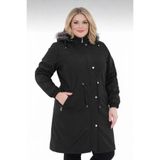 TUTveAL Collection Kadın Suya Dayanıklı Büyük Beden Mont Kapüşonlu Uzun Siyah Mont Bonded Kumaş Içi Kürklü Mont