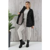 TUTveAL Collection Kadın Suya Dayanıklı Trençkot Kapüşonlu Ekoseli Siyah Trençkot Bonded Kumaş Trençkot