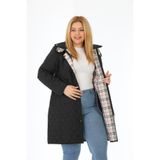 TUTveAL Collection Su Itici Mont, Baharlık Mont, Büyük Beden Kapitone, Pamuk Astarlı, Ekoseli Mont, Siyah