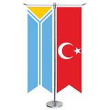 Tuva Cumhuriyeti, Tıva Bayrağı ve Türkiye - Kırlangıç - Saten T direk 2li Masa Bayrağı