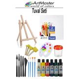 Tuval Seti 25X25 1 Paket Masaüstü Şövale Mydido Akrilik Boya Plastik Spatula Resim Fırçası Palet Ponpon Sünger Fırça