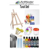 Tuval Seti 30X30 1 Paket Masaüstü Şövale Mydido Akrilik Boya Plastik Spatula Resim Fırçası Palet Ponpon Sünger Fırça